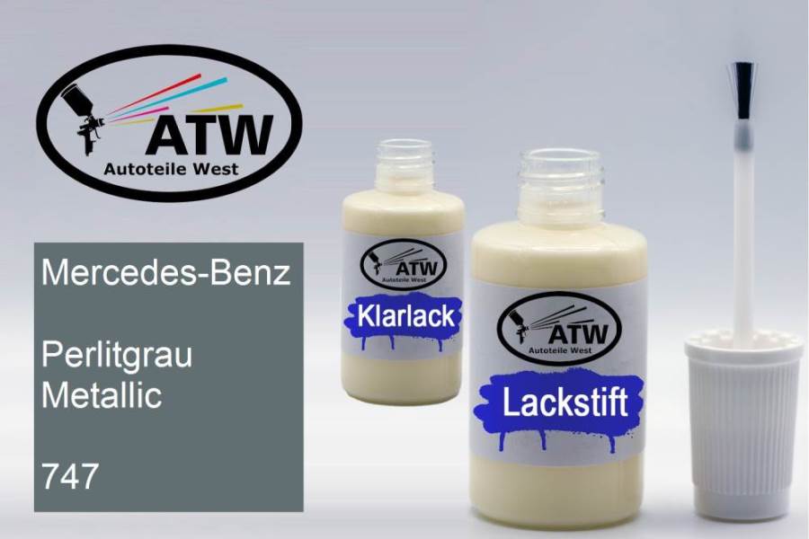 Mercedes-Benz, Perlitgrau Metallic, 747: 20ml Lackstift + 20ml Klarlack - Set, von ATW Autoteile West.